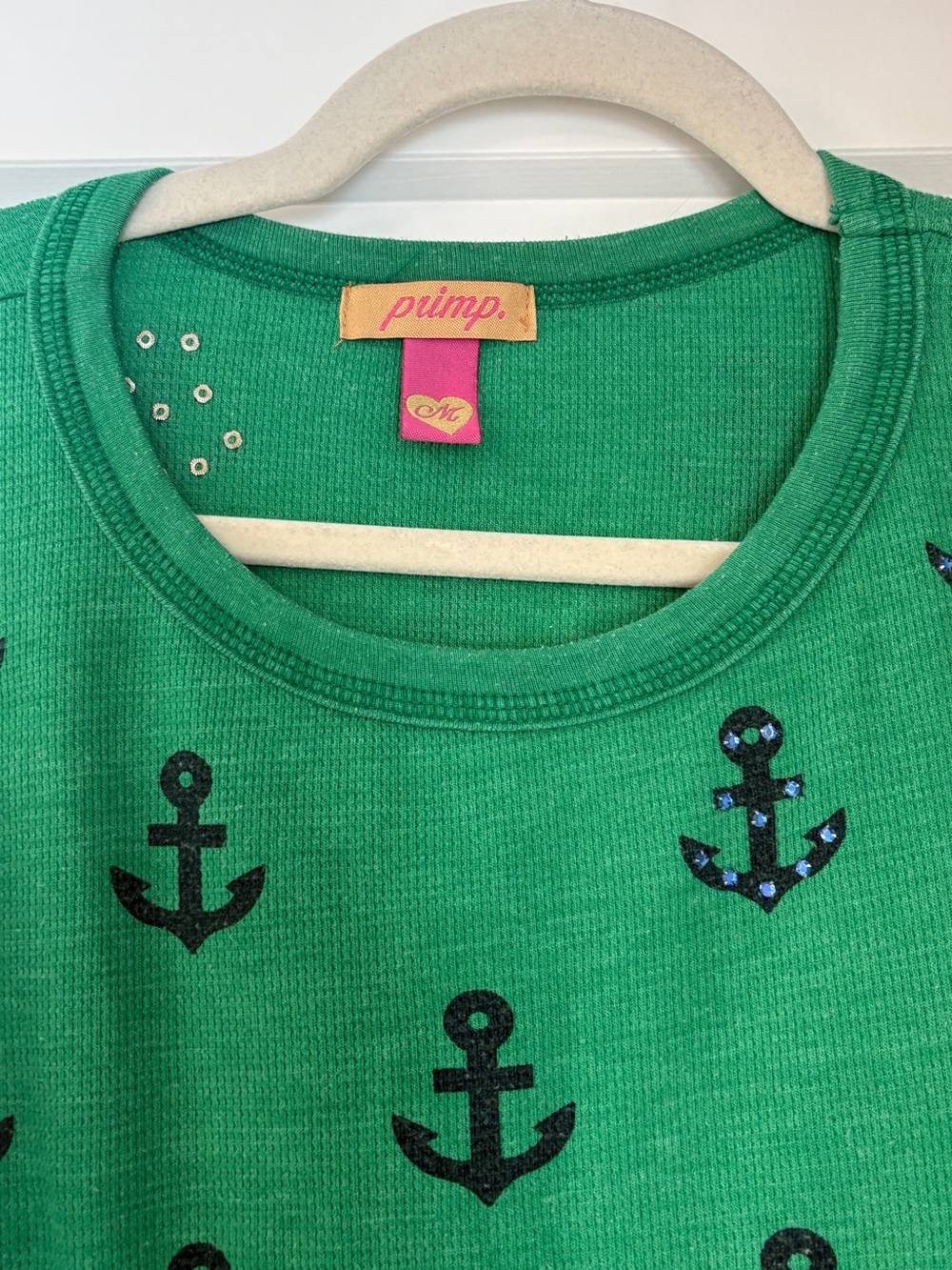 Vintage Primp Green Long Sleeve Anchor Print Tee